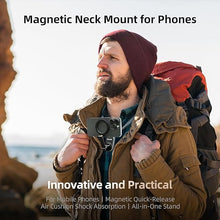 Magnetic Neck Mount for Phones, Neck Cell Phone Holder POV/Vlog Selfie Mount Hand Free Phone Neck Holder Chest Stand Strap Video Recording for iPhone 15 14 13 12 Seires Android Phones (Grey)